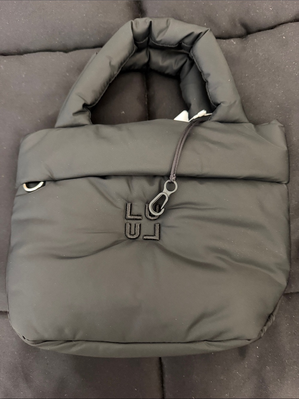 lululemon athletica Black Quilted Puffer Handbag with LU Logo, optional shoulder